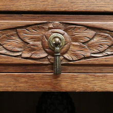 Load image into Gallery viewer, x SOLD Antique French Lamp Cabinet, Oak and Brass Bedside Table, Lamp Side Table Drawer B10627