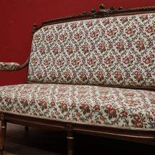 Load image into Gallery viewer, x SOLD Antique French Settee, Lounge or Sofa, Walnut and Gilt Frame Rust Amber Flowers B11186