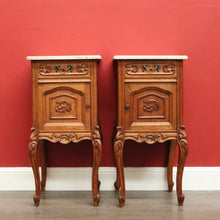 Load image into Gallery viewer, x SOLD Antique French Bedside Tables, Pair of Lamp Side Table, Cabinets with Marble Top B10299