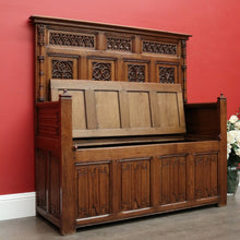 Load image into Gallery viewer, x SOLD Antique French Hall Seat, French Carved Oak Blanket Box, Seat Chair Bench Settle. B10527