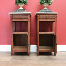 Load image into Gallery viewer, x SOLD Antique Bedside Tables, French Oak and Marble Lamp Table, Side Tables, Bedsides B10880