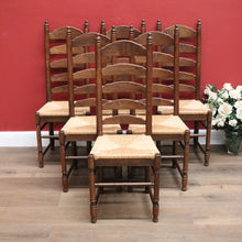 Load image into Gallery viewer, x SOLD Set of Six Antique French Dining Chairs, or Ladder Back Kitchen Chairs Cane Seat. B10938