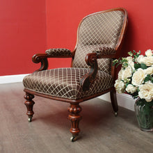 Load image into Gallery viewer, x SOLD Antique English Oak Grandfather Arm Chair Antique Oak and Fabric Scroll Armchair. B10437