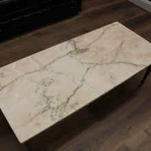 Load image into Gallery viewer, x SOLD Vintage Italian Gilt Brass and Marble Coffee Table with Floral Detail to the apron B11205