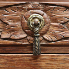 Load image into Gallery viewer, x SOLD Antique French Lamp Cabinet, Oak and Brass Bedside Table, Lamp Side Table Drawer B10627