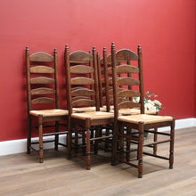 Load image into Gallery viewer, x SOLD Set of Six Antique French Dining Chairs, or Ladder Back Kitchen Chairs Cane Seat. B10938