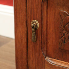 Load image into Gallery viewer, x SOLD Antique French Lamp Cabinet, Oak and Brass Bedside Table, Lamp Side Table Drawer B10627