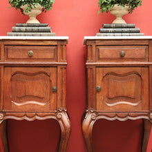 Load image into Gallery viewer, x SOLD Bedside Tables, Antique French Oak and Marble Bedside Cabinets, Lamp Table B10550
