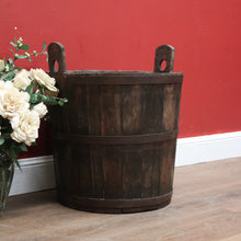 Load image into Gallery viewer, x SOLD Antique French Oak Fire Wood Bucket or Bin, Metal Bound Grape Bin, Wine Barrel B11192