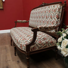 Load image into Gallery viewer, x SOLD Antique French Settee, Lounge or Sofa, Walnut and Gilt Frame Rust Amber Flowers B11186