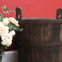 Load image into Gallery viewer, x SOLD Antique French Oak Fire Wood Bucket or Bin, Metal Bound Grape Bin, Wine Barrel B11192