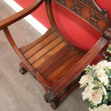 Load image into Gallery viewer, x SOLD Antique French Savonarola Chair, Cross Frame Arm Chair, X Frame Hall Chair Seat. B10338
