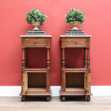 Load image into Gallery viewer, x SOLD Pair of French Bedside Tables, Antique Marble Top Oak Lamp Side Tables B10555