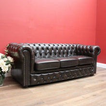 Load image into Gallery viewer, x SOLD Vintage Button Back Chesterfield Lounge, 3 Seater Deep Chestnut Brown Lounge B11206