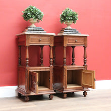 Load image into Gallery viewer, x SOLD Pair of French Bedside Tables, Antique Marble Top Oak Lamp Side Tables B10555