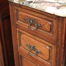 Load image into Gallery viewer, x SOLD Pair of Antique French Bedside Tables, 4 Drawer Cabinets, Lamp Tables Marble Oak. B10526