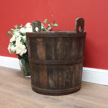 Load image into Gallery viewer, x SOLD Antique French Oak Fire Wood Bucket or Bin, Metal Bound Grape Bin, Wine Barrel B11192