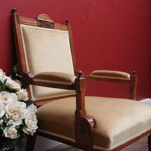 Load image into Gallery viewer, x SOLD Antique English Grandfather Chair, Antique English Walnut and Fabric Armchair B10791