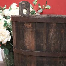 Load image into Gallery viewer, x SOLD Antique French Oak Fire Wood Bucket or Bin, Metal Bound Grape Bin, Wine Barrel B11192