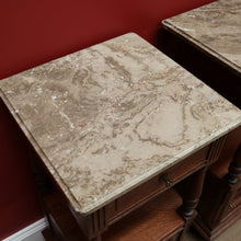Load image into Gallery viewer, x SOLD Pair of French Bedside Tables, Antique Marble Top Oak Lamp Side Tables B10555