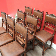 Load image into Gallery viewer, x SOLD Set of 8 Antique French Dining Chairs, Kitchen Chairs with Brass Studs to Seats. B10281