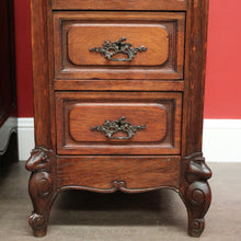 Load image into Gallery viewer, x SOLD Pair of Antique French Bedside Tables, 4 Drawer Cabinets, Lamp Tables Marble Oak. B10526