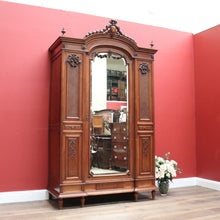 Load image into Gallery viewer, x SOLD Antique French Wardrobe, Walnut and Cane Armoire with Bevelled Mirror Door & Key B11116