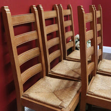 Load image into Gallery viewer, x SOLD Set of 6 Dining Chairs, Antique French Oak Ladder Back Kitchen Chairs, Rush Seat B10937