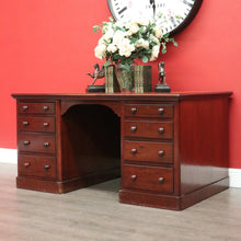 Load image into Gallery viewer, x SOLD Antique English Mahogany Desk Leather Twin Pedestal Office Desk Partners Desk. B9535