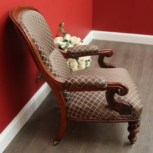 Load image into Gallery viewer, x SOLD Antique English Oak Grandfather Arm Chair Antique Oak and Fabric Scroll Armchair. B10437