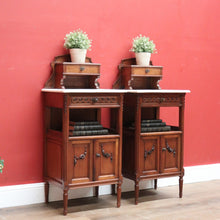 Load image into Gallery viewer, x SOLD Pair Antique French Walnut and Marble Bedside Table Lamp Tables Hall Cupboards B10845