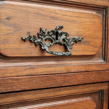 Load image into Gallery viewer, x SOLD Pair of Antique French Bedside Tables, 4 Drawer Cabinets, Lamp Tables Marble Oak. B10526