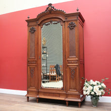 Load image into Gallery viewer, x SOLD Antique French Wardrobe, Walnut and Cane Armoire with Bevelled Mirror Door & Key B11116