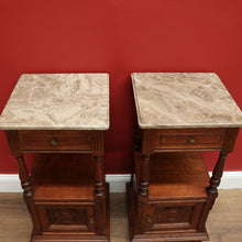 Load image into Gallery viewer, x SOLD Pair of French Bedside Tables, Antique Marble Top Oak Lamp Side Tables B10555