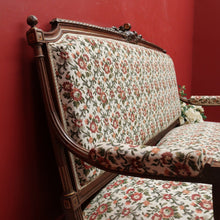 Load image into Gallery viewer, x SOLD Antique French Settee, Lounge or Sofa, Walnut and Gilt Frame Rust Amber Flowers B11186
