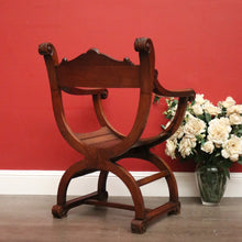Load image into Gallery viewer, x SOLD Antique French Savonarola Chair, Cross Frame Arm Chair, X Frame Hall Chair Seat. B10338