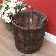 Load image into Gallery viewer, x SOLD Antique French Oak Fire Wood Bucket or Bin, Metal Bound Grape Bin, Wine Barrel B11192
