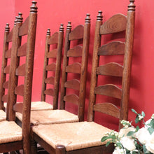 Load image into Gallery viewer, x SOLD Set of Six Antique French Dining Chairs, or Ladder Back Kitchen Chairs Cane Seat. B10938