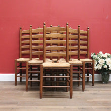 Load image into Gallery viewer, x SOLD Set of Six Antique French Ladder Back Dining Chairs or Kitchen Chairs, Rush Seat. B10943