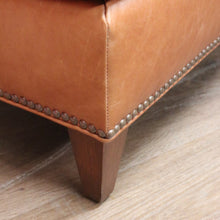 Load image into Gallery viewer, x SOLD Coco Republic Tan Leather Ottoman, Footstool, Ford Studded Ottoman Brown Birch B11006