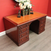 Load image into Gallery viewer, x SOLD Antique English Mahogany Desk Leather Twin Pedestal Office Desk Partners Desk. B9535