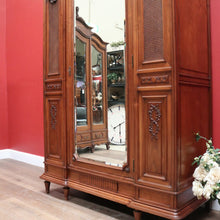 Load image into Gallery viewer, x SOLD Antique French Wardrobe, Walnut and Cane Armoire with Bevelled Mirror Door & Key B11116