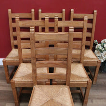 Load image into Gallery viewer, x SOLD Set of 6 Dining Chairs, Antique French Oak Ladder Back Kitchen Chairs, Rush Seat B10937