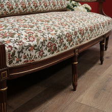 Load image into Gallery viewer, x SOLD Antique French Settee, Lounge or Sofa, Walnut and Gilt Frame Rust Amber Flowers B11186