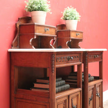 Load image into Gallery viewer, x SOLD Pair Antique French Walnut and Marble Bedside Table Lamp Tables Hall Cupboards B10845