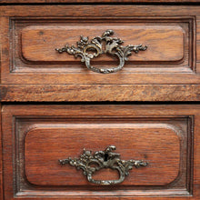 Load image into Gallery viewer, x SOLD Pair of Antique French Bedside Tables, 4 Drawer Cabinets, Lamp Tables Marble Oak. B10526