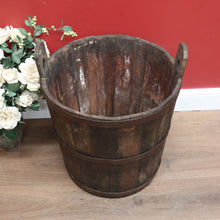 Load image into Gallery viewer, x SOLD Antique French Oak Fire Wood Bucket or Bin, Metal Bound Grape Bin, Wine Barrel B11192