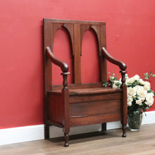 Load image into Gallery viewer, x SOLD Antique Hall Seat, Blanket Box Base, Australian Gothic Entry Foyer Armchair Seat B10793