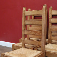 Load image into Gallery viewer, x SOLD Set of 6 Dining Chairs, Antique French Oak Ladder Back Kitchen Chairs, Rush Seat B10937