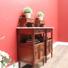 Load image into Gallery viewer, x SOLD Pair Antique French Walnut and Marble Bedside Table Lamp Tables Hall Cupboards B10845
